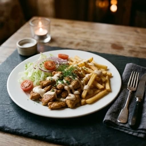Vegansk Kycklingtallrik Med Pommes